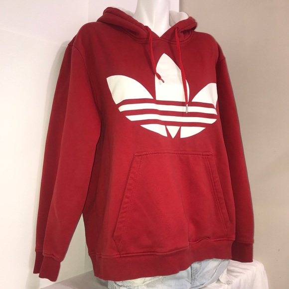 Adidas Red and White Logo Sportswear Casual Hoodie - Picture 6 of 10
